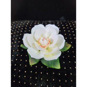 Vintage Fine Porcelain China White orange  magnolia? Vanity Figurine Flower